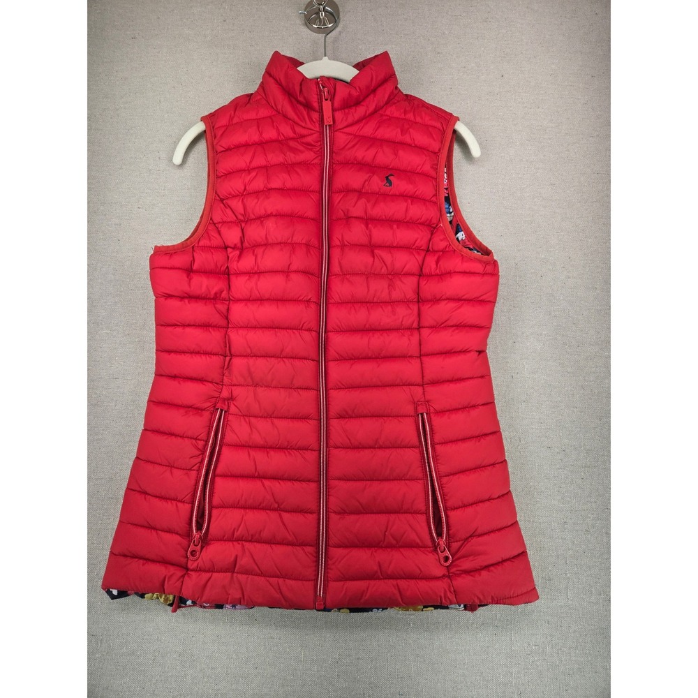 Joules Red Quilted Puffer Vest Floral Lining Snug Gilet Packable US 4